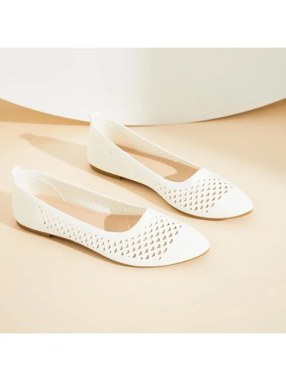 Women's White Comfortable Knit Pointed Toe Slip On Business Casual Ballet Flats
